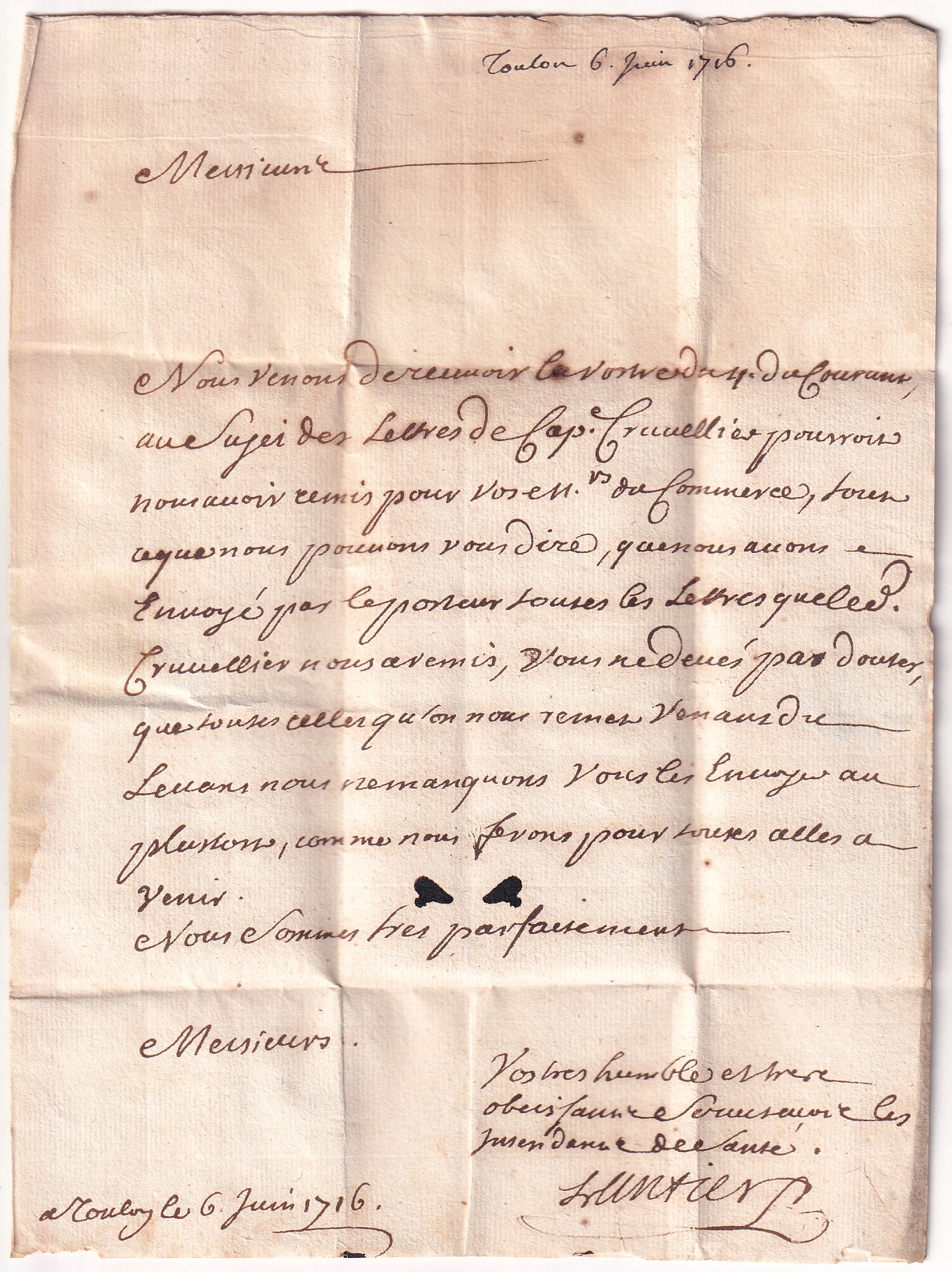 1 MARQUE TOULON ROUGEATRE VAR 1716 LENAIN N°2 POUR MARSEILLE
