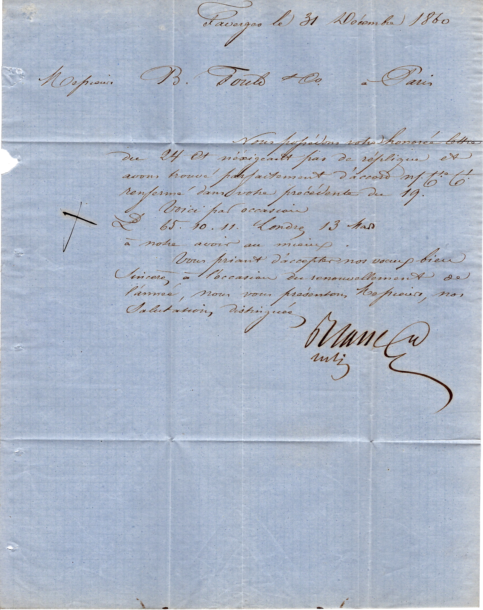 2 N° 14 PC 4215 TYPE 15 FAVERGES 1 JANV 1861 LETTRE