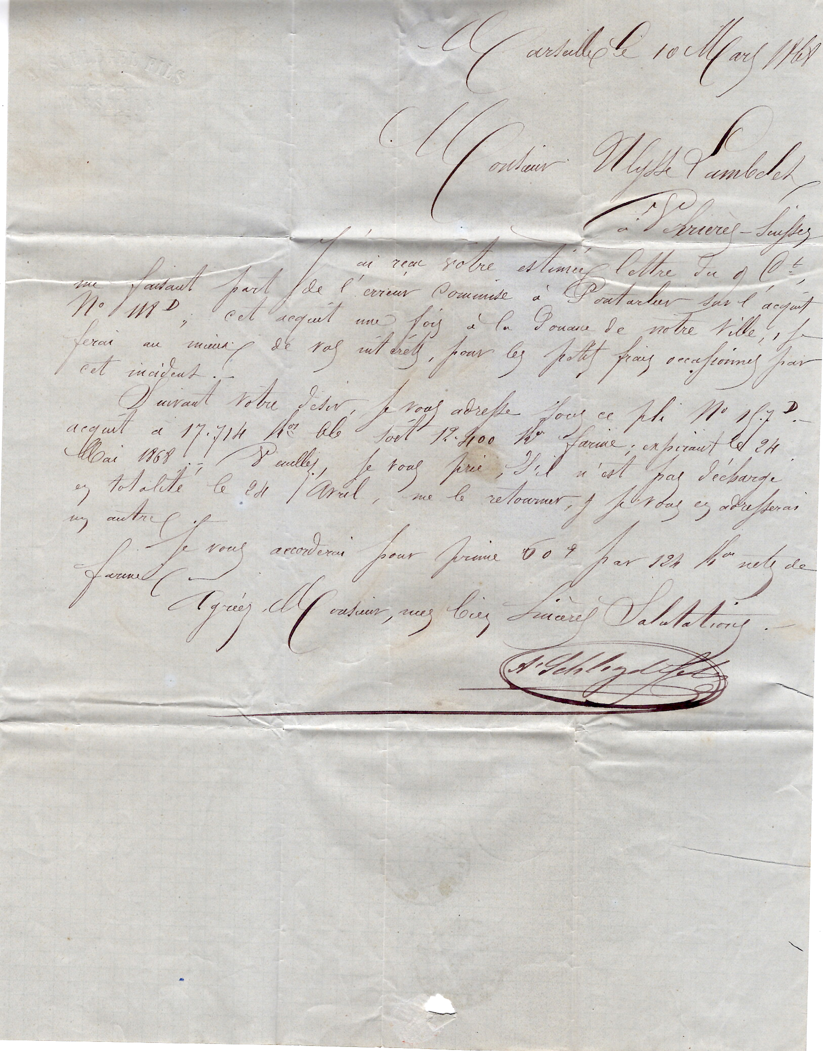 2 LAURE 10C PAIRE GC 2240 + PD ROUGE + N°23 LETTRE MARSEILLE 1868 POUR SUISSE