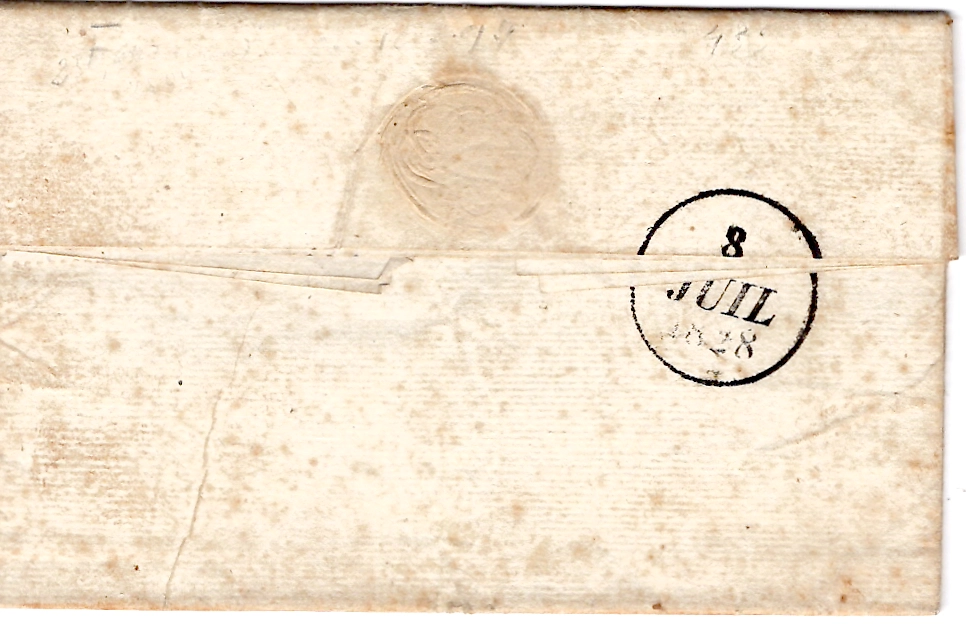 1 CHARENTE INFERIEURE DOUBLE CURSIVE 16 ST PIERRE ISLE D'OLERON 1828 LETTRE POUR AU CHATEAU COTE 600€
