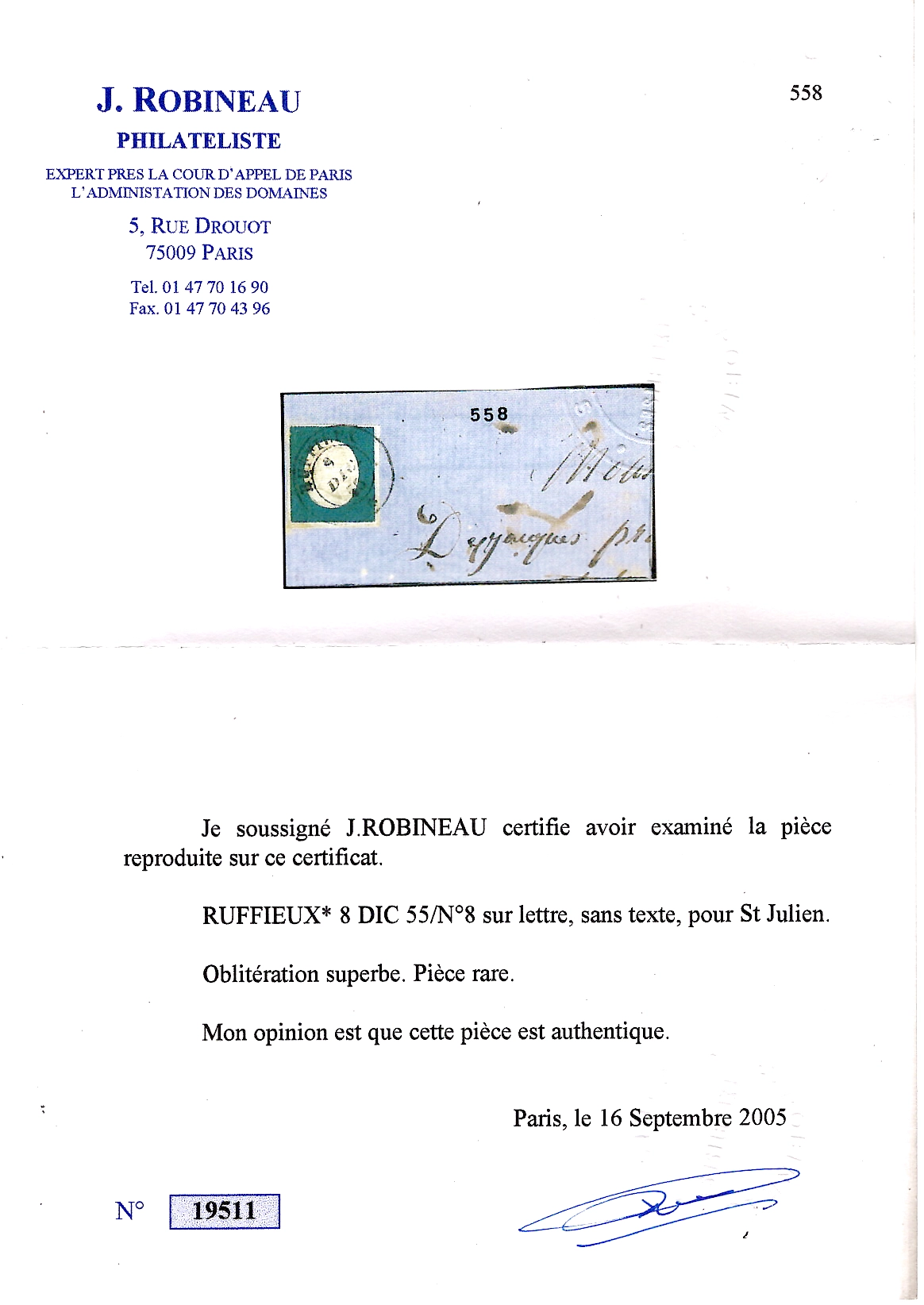 2 SARDE N° 8 RUFFIEUX 8 DIC 1855 LETTRE COVER SAVOIE POUR ST JULIEN SUPERBE