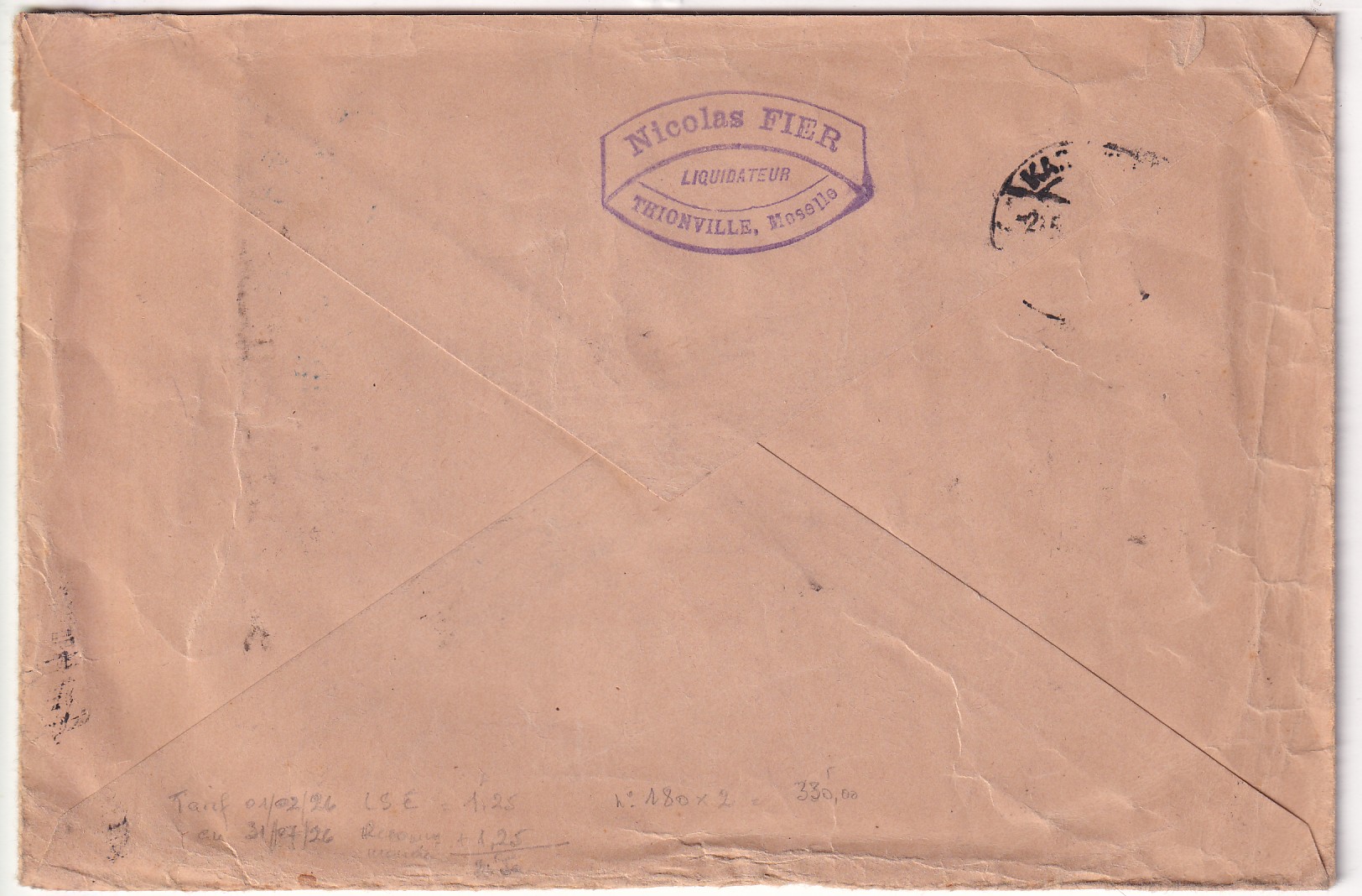 1 N°180 PAIRE THIONVILLE MOSELLE LETTRE RECOMMANDE 2EME ECHELON POUR KARJSRUHE ALLEMAGNE 1926