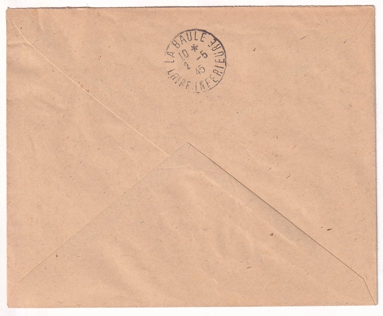 1 TIMBRE DE GUERRE N°9 BATZ SUR MER POCHE DE ST NAZAIRE 1 MAI 1945 RECOMMANDE POUR LA BAULE LOIRE INFERIEURE