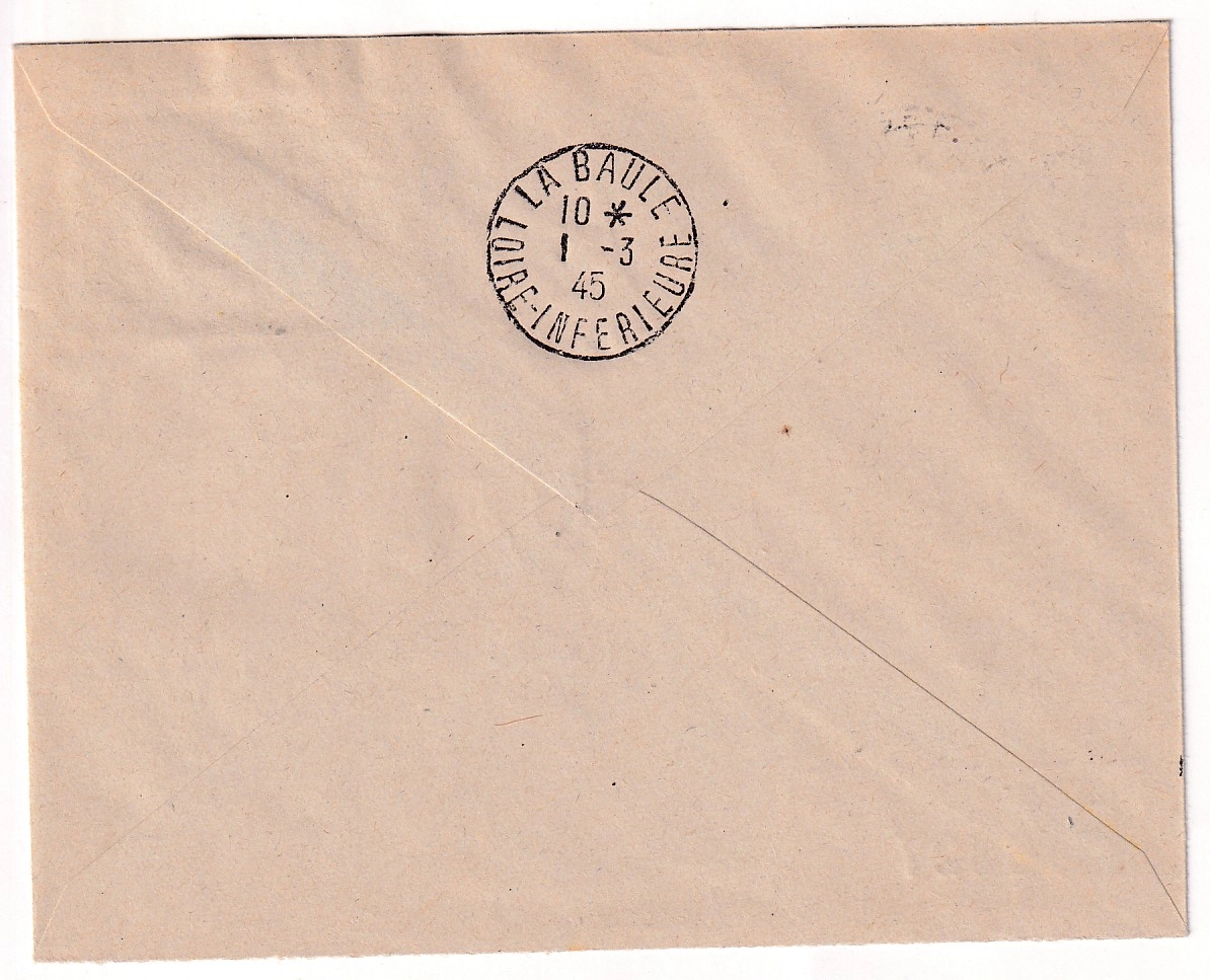 1 POCHE DE ST NAZAIRE LETTRE RECOMMANDE ETIQUETTE ROSE TAXE PERCUE BATZ SUR MER LOIRE INFERIEURE 28 FEVRIER 1845 POUR LA BAULE