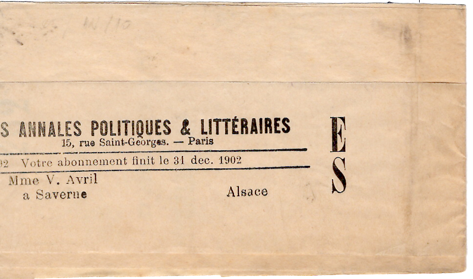 1 MOUCHON 10C N° 116 AU VERSO PETITE BANDE COMPLET JOURNAUX PP 88 1902 POUR ALSACE