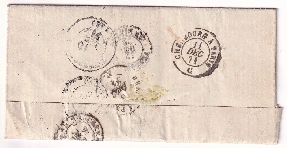 1 LETTRE ADRESSE A LA COMMISSION MILITAIRE DES PONTONS A CHERBOURG MANCHE ECRITE DE LA PRISON MILITAIRE DE RAMBOUILLET 8 DEC 1871 AU SUJET DU PONTON LA GARONNE N°20 X5 POUR VERSAILLES COMMUNE DE PARIS