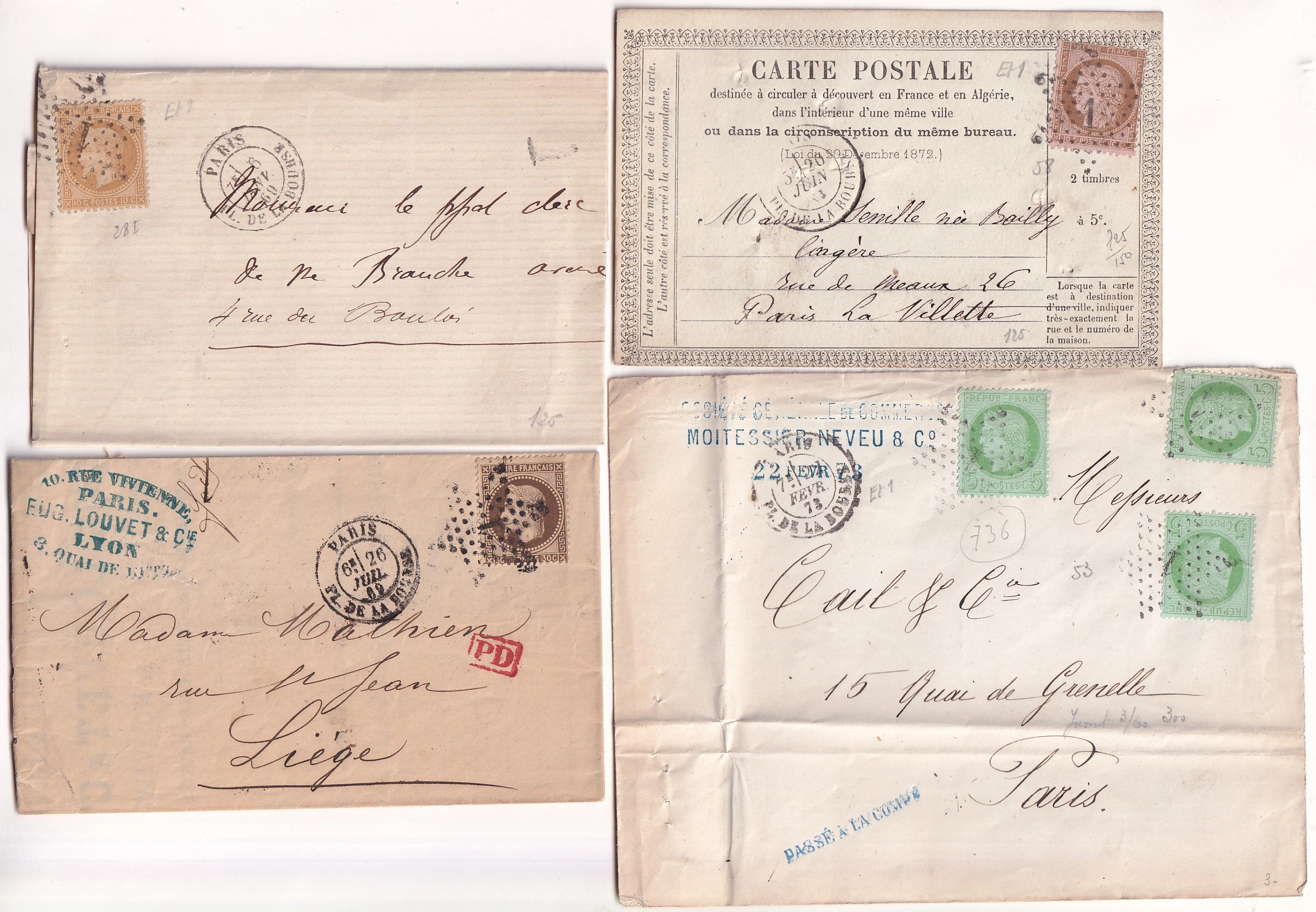 1 LOT ETOILE 1 PARIS DE 10 LETTRES DONT CHARGE TAXE8 AFFRANCH POUR ETRANGER