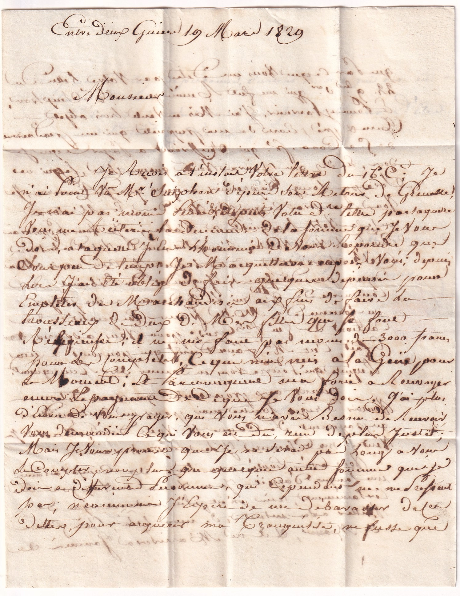 2 DOUBLE CURSIVE 37 LES ECHELLES VOIRON 1829 POUR GRENOBLE INDICE 20