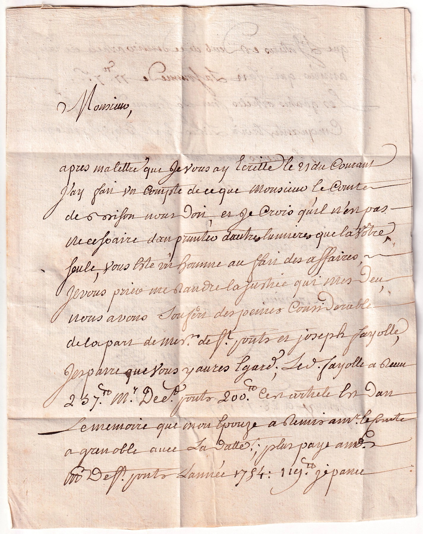 1 MARQUE MANUSCRIT ST SYMPHORIEN D'OZON ISERE RHONE 1767 POUR L'ARGENTIERE ARDECHE INDICE 20