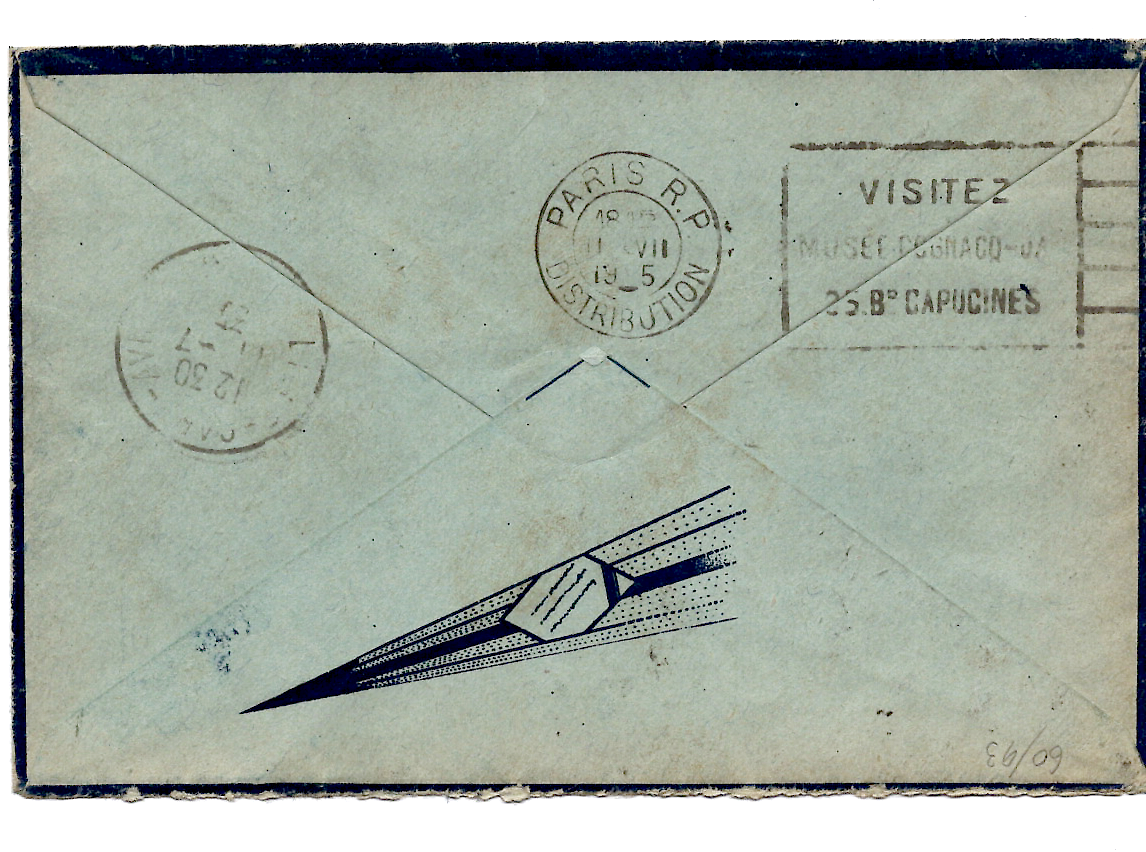 1 NORMANDIE 1FR50+1FR50 RICHELIEU LETTRE AIR BLEU PARIS RP AVION 11.7.1935 POUR LILLE