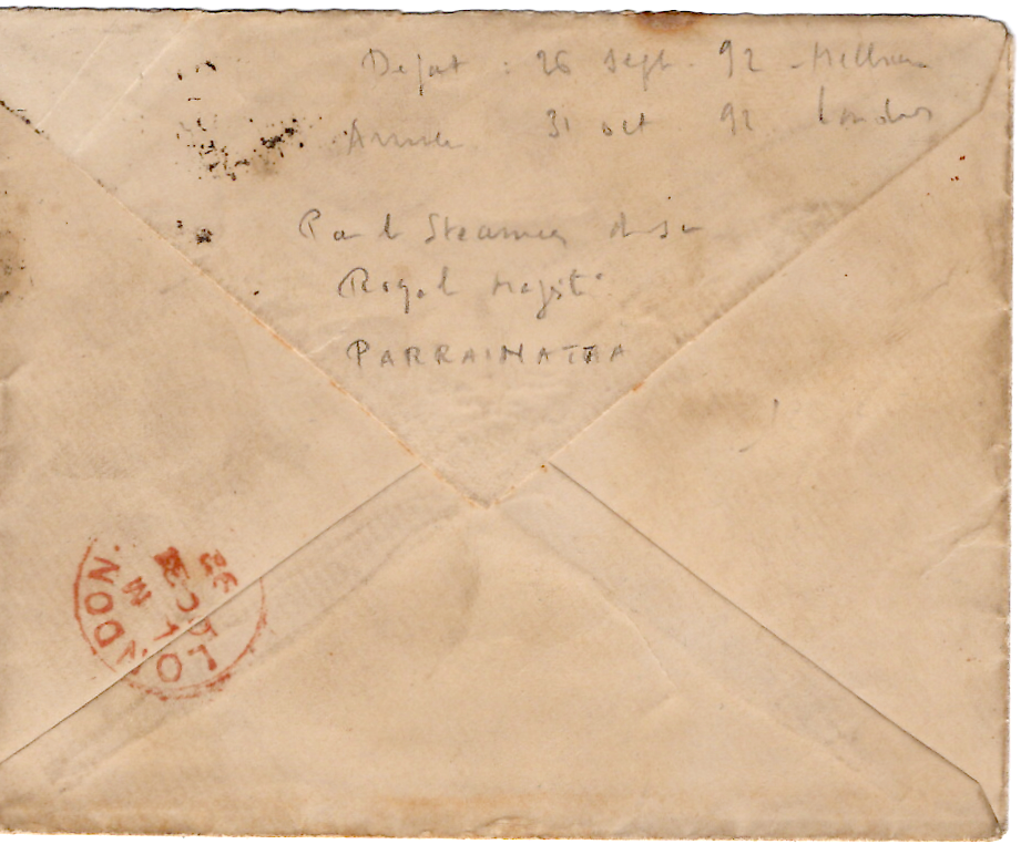 1 VICTORIA TWO PENCE HALF PENNY SOLO LETTRE COVER MELBOURNE AUSTRALIE 1892 PER RMS PARRAMATTA