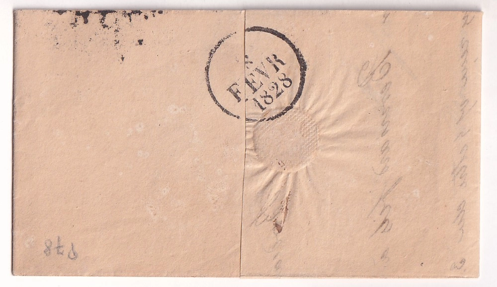 1 MARQUE ESSAI FEVRIER 1828 BORDEAUX GIRONDE DU 6 FEVRIER POUR NIORT DEUX SEVRES INDICE 20