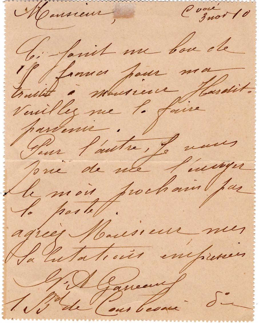 1 ENTIER 10C SEMEUSE CARTE LETTRE HOROPLAN ESSAI COURBEVOIE 1910 SEINE
