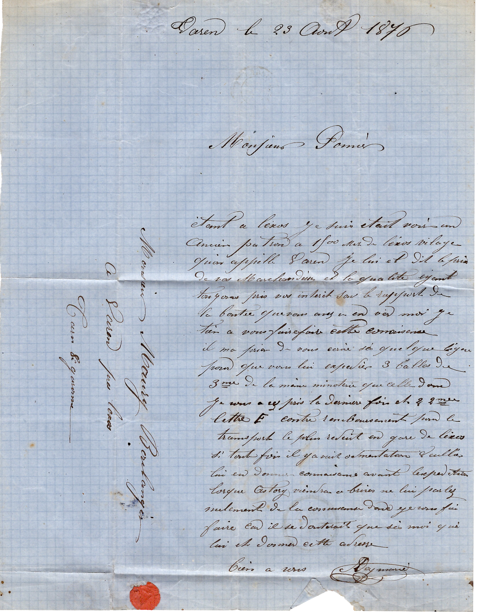 1 SAGE 25C N° 79 LETTRE TYPE 24 VAREN 24 AOUT 1876 (85) TARN ET GARONNE