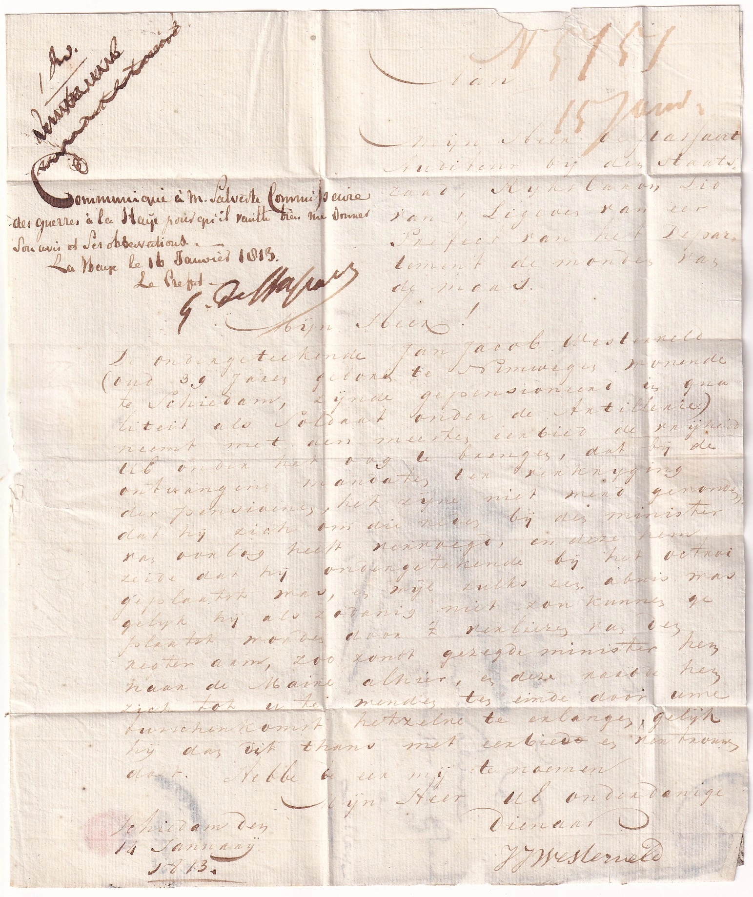 1 MARQUE CONQUIS P119P SCHIEDAM PAYS BAS 1813 RARE  INDICE 23 POUR LA HAYE NEDERLAND