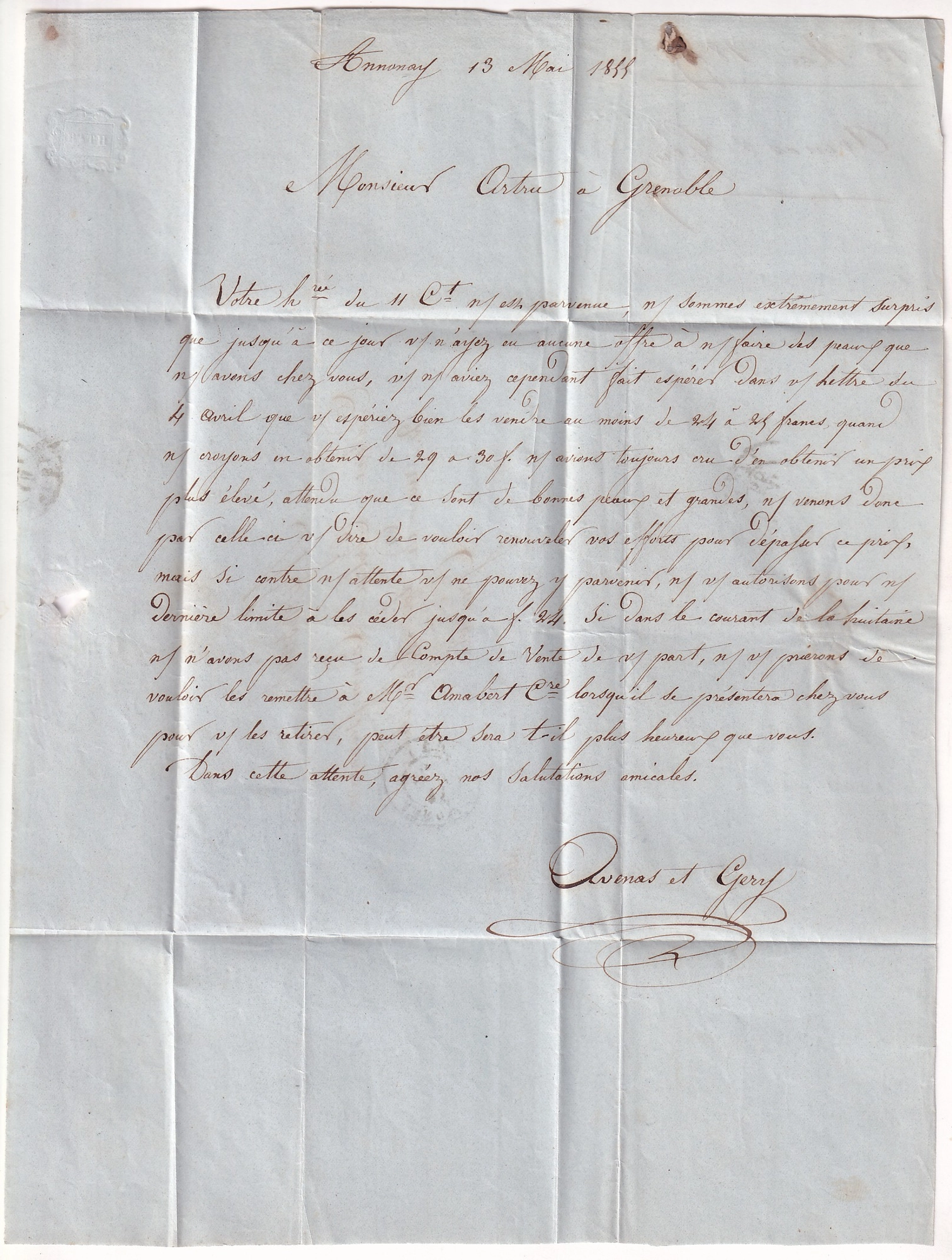 2 N°14 FILET ENCADREMENT PC 89 ANNONAY ARDECHE 13 MAI 1855