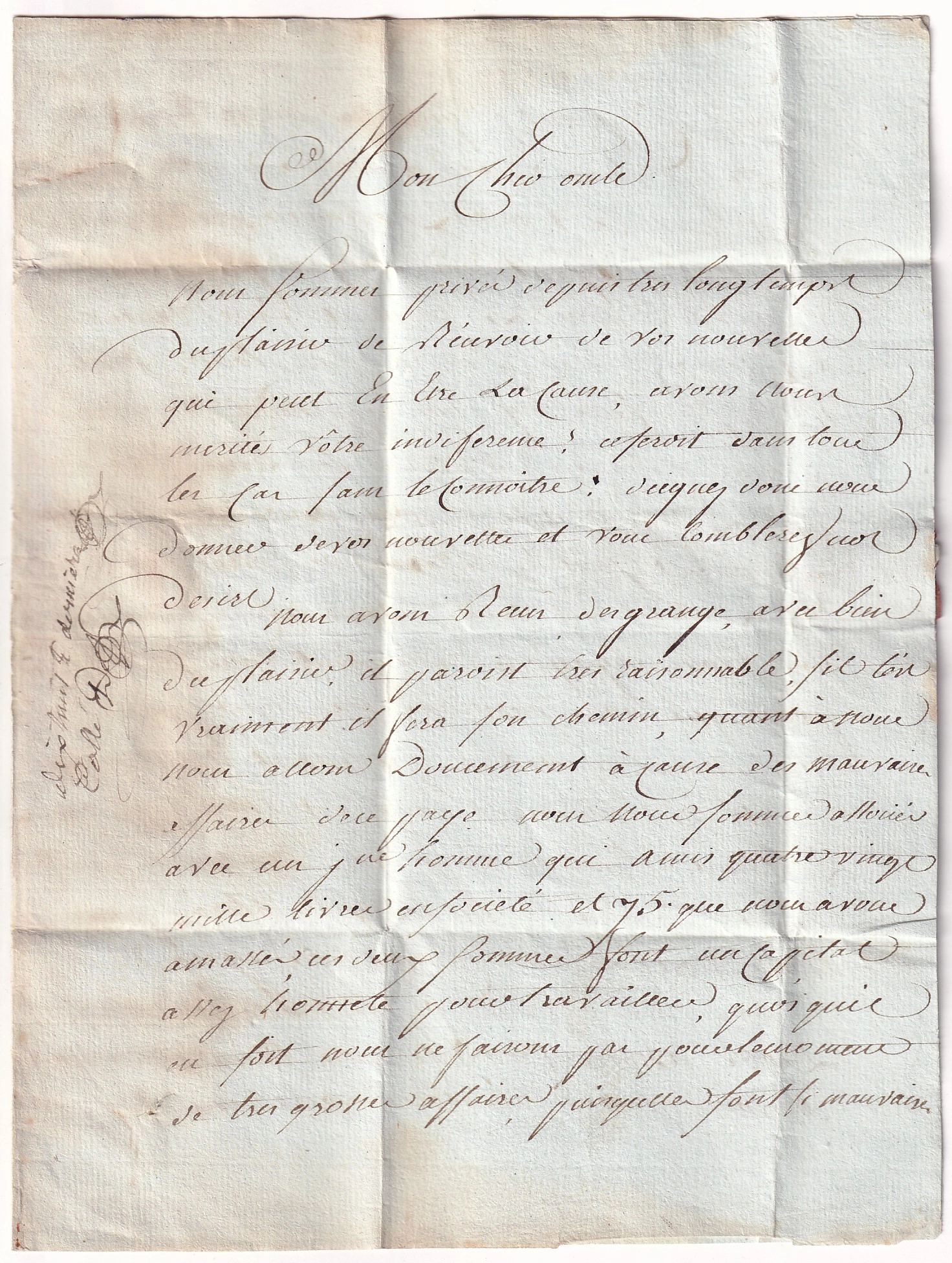 1 LETTRE DE PORT AU PRINCE MANUSCRIT ST DOMINGUE HAITI MARQUE OVALE COLONIE PAR NANTES POUR PREUILLY INDRE ET LOIRE 1785