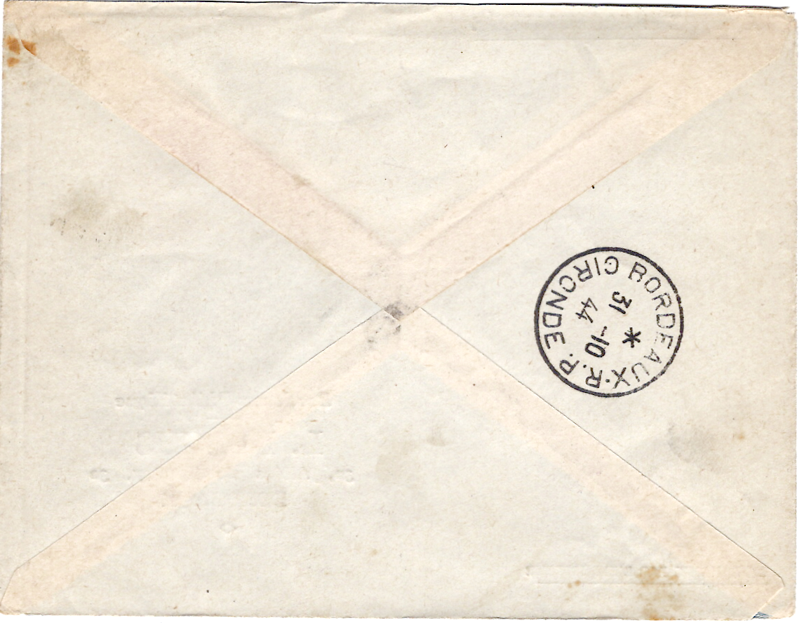 1 LIBERATION BORDEAUX 2FR40+70C+1FR50 LETTRE REC PROVISOIRE 30.10.1944