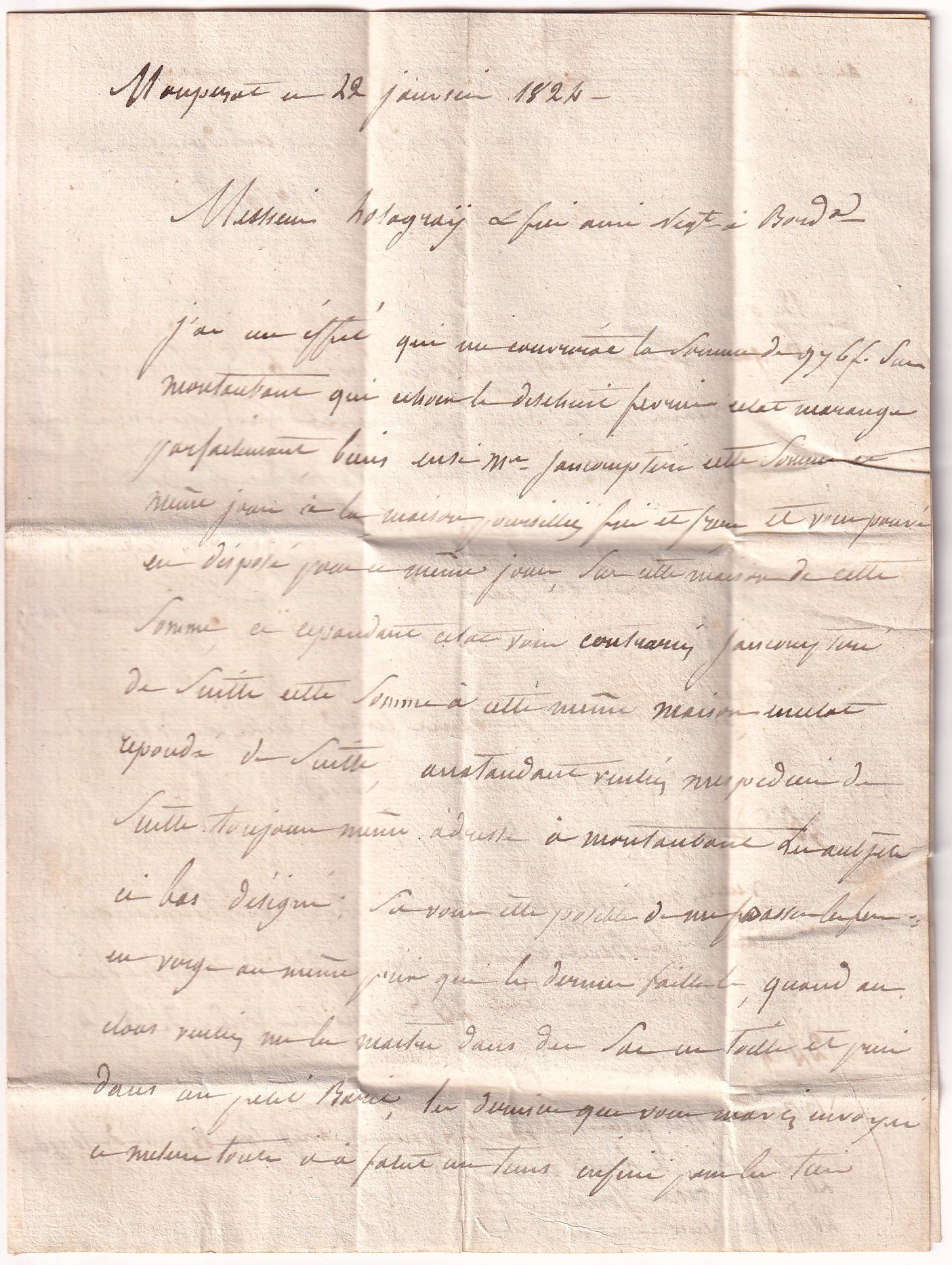1 DOUBLE CURSIVE 115 MONTPEZAT CAUSSADE SIGNE BAUDOT TARN ET GARONNE  POUR BORDEAUX