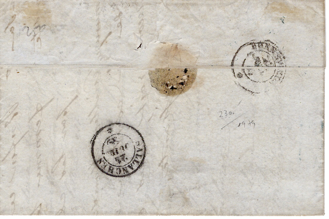 1 SARDE 20C CACHET SARDE BLEU CHAMONIX 21 JUIN 1859 LETTRE + FACTURE  TAIRRAZ HOTEL LONDRES ANGLETERRE