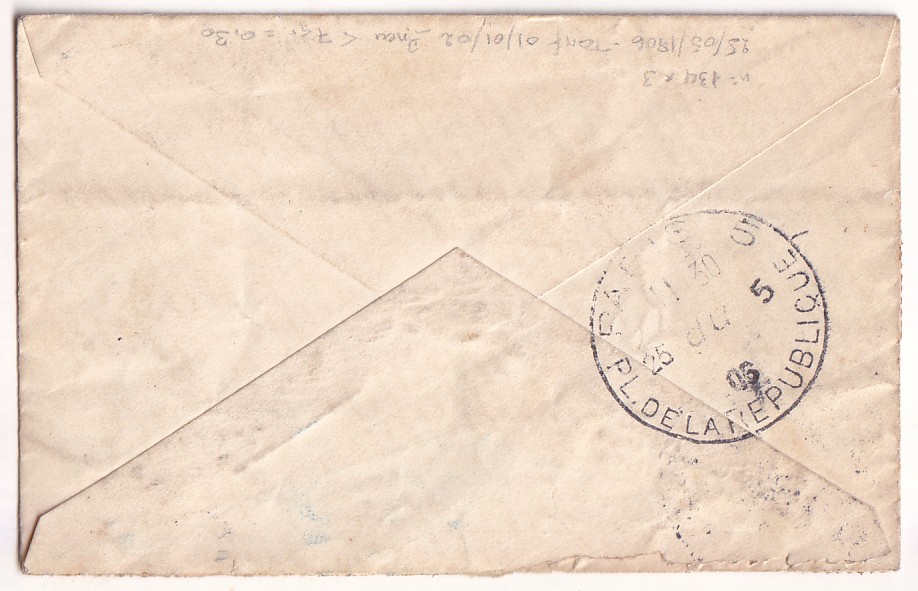1 N°134 SEMEUSE AVEC SOL X3 PARIS DES ST PERES 1906 PNEUMATIQUE POUR PARIS