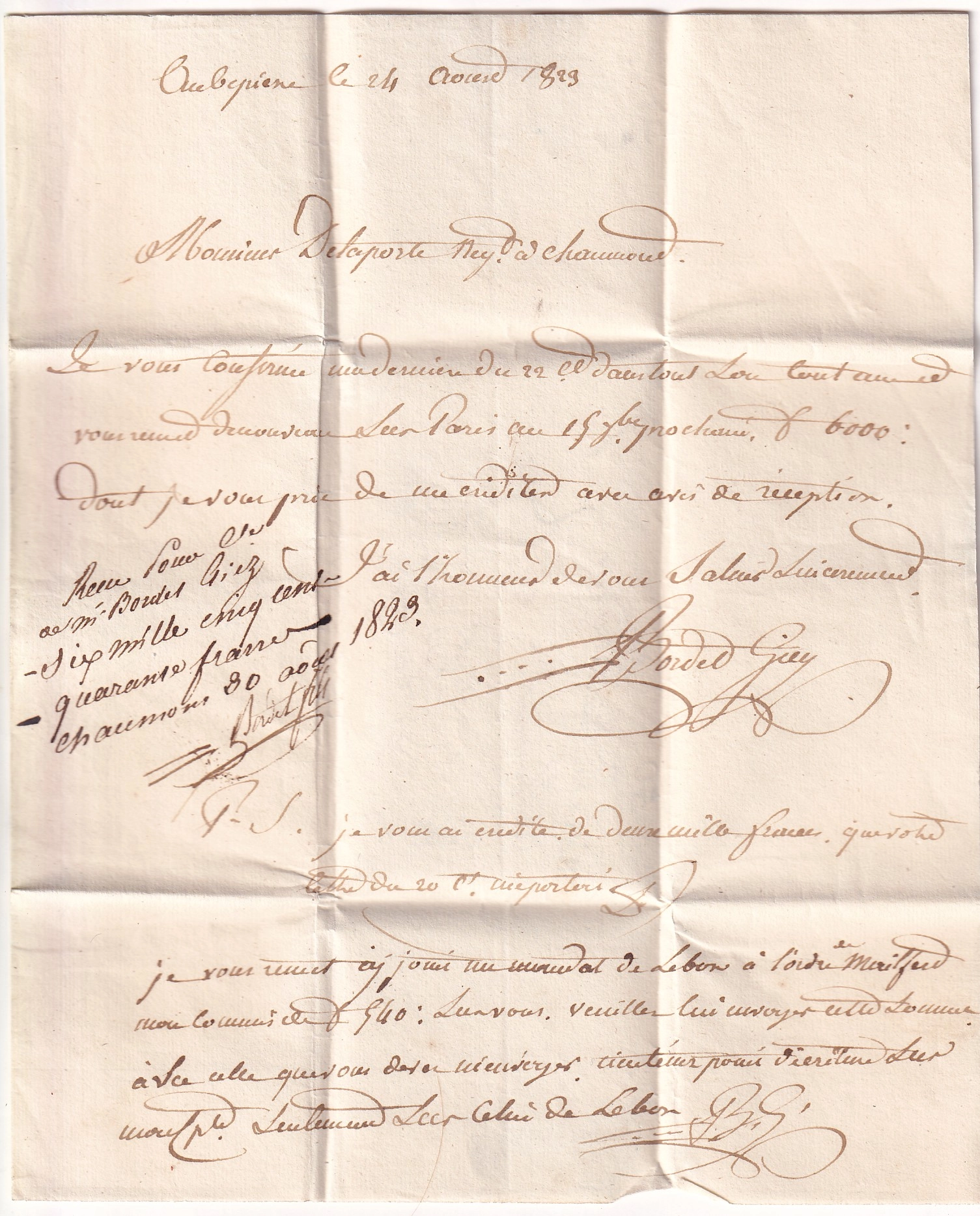 1 DOUBLE CURSIVE 50 ARC CHATEAU VILAIN HAUTE MARNE POUR CHAUMONT INDICE 18 1823
