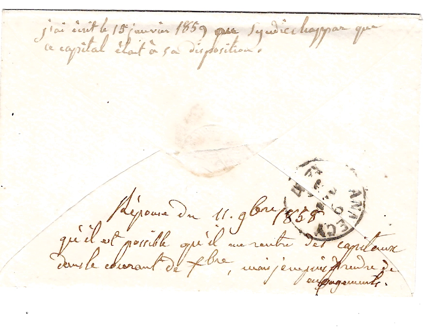 1 SARD 20C  EFFLEURE A A GAUCHE THORENS SALES 8 NOV 1858 LETTRE POUR ANNECY HAUTE SAVOIE
