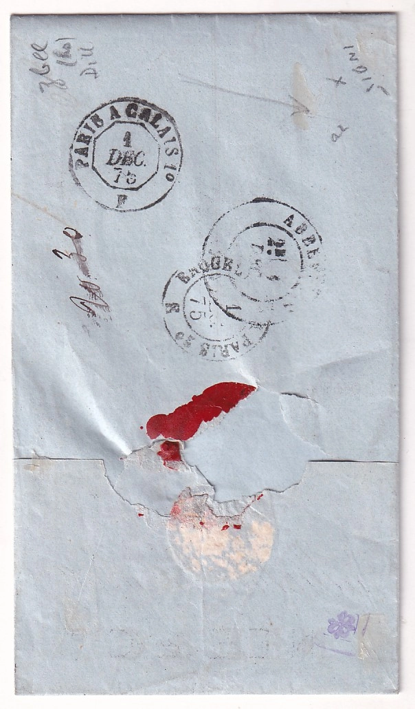 1 N°38 58 60 TRICOLORE PC DU GC 3827 ST QUENTIN AISNE RECOMMANDE POUR ABBEVILLE SOMME