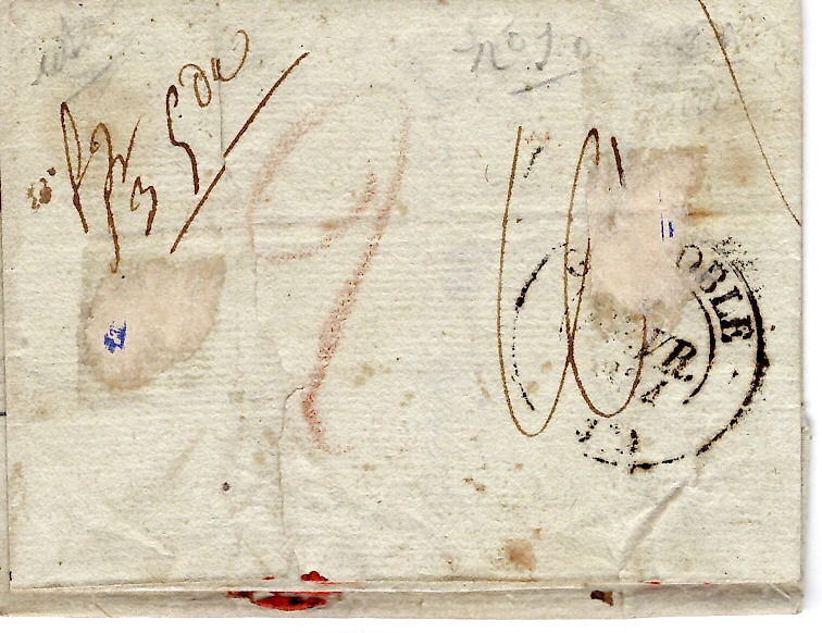 1 MARQUE SAVOIE ROUGE PP MOUTIERS LETTRE ECRITE LES ALLUES SAVOIE 1834POUR GRENOBLE + 9 AED