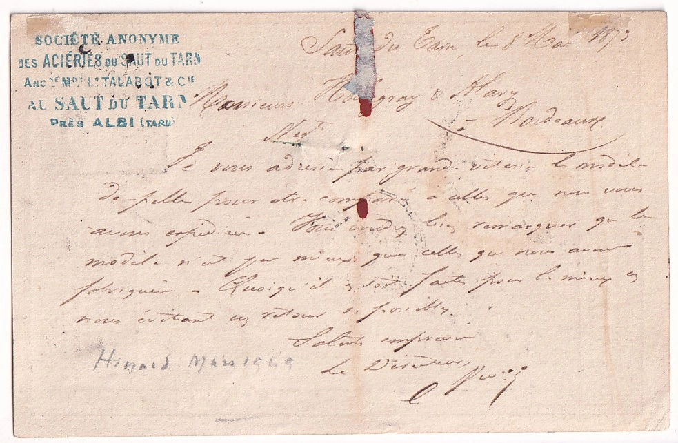 1 N°59 GC 6302 ST JUERY TARN CAD TYPE 24 POUR BORDEAUX CARTE PRECURSEUR