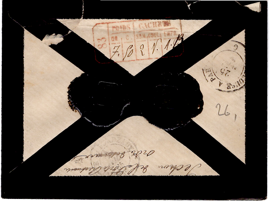 1 SAGE 25C BISTREX2  LETTRE CHARGE DEUIL TYPE 18 AMELIE LES BAINS 24 AVRIL 1885 PYR ORIENT