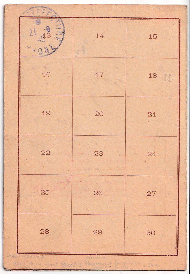2 N°603 605 X2 SUR CARTE ABONNEMENT LYON 14 11 1944
