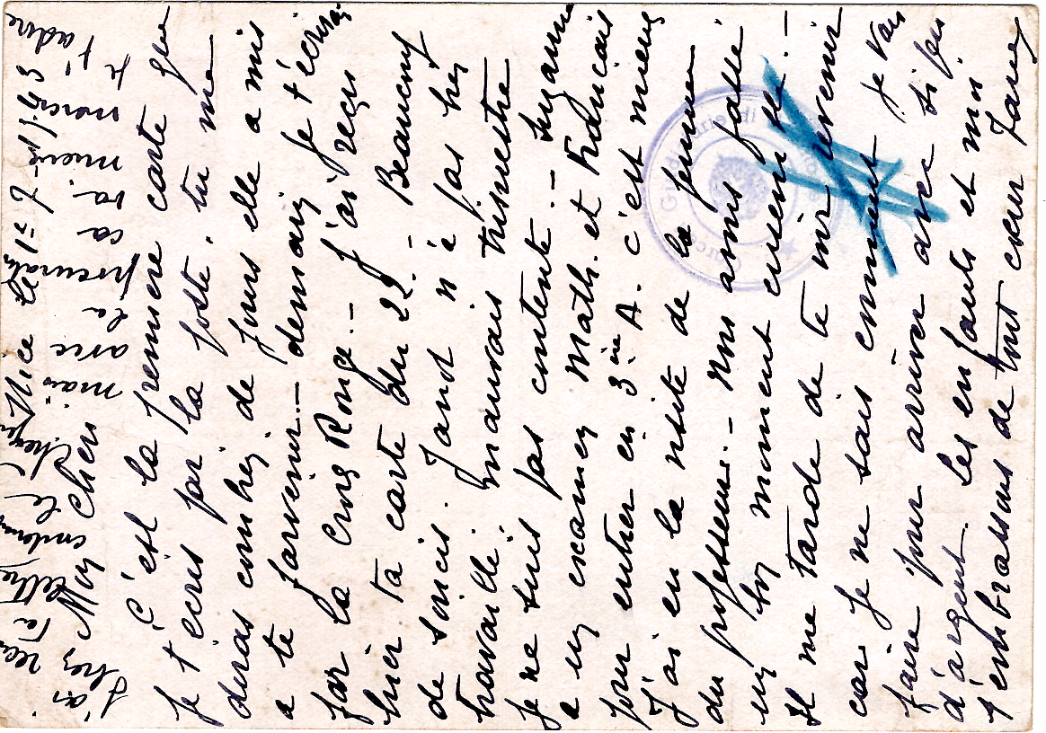 1 ENTIER PETAIN 1FR20 PC +1FR20 NICE 1.VIII.1943 POUR MENTON MENTONE CENSURE ITALIENNE AU TARIF 2FR40