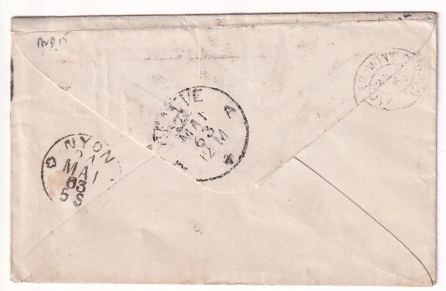 1 N°23 LOSANGE EVIDE PARIS BUREAU K POUR NYON SUISSE 1863