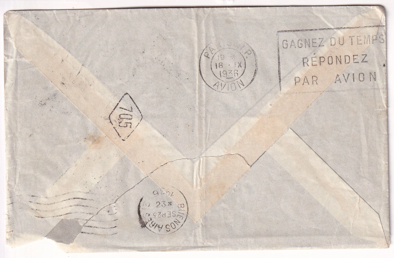 1 N°321 TRAVERSEE ATLANTIQUE PARIS 1935 PAR AVION POUR BUENOS AIRES ARGENTINE AU TARIF