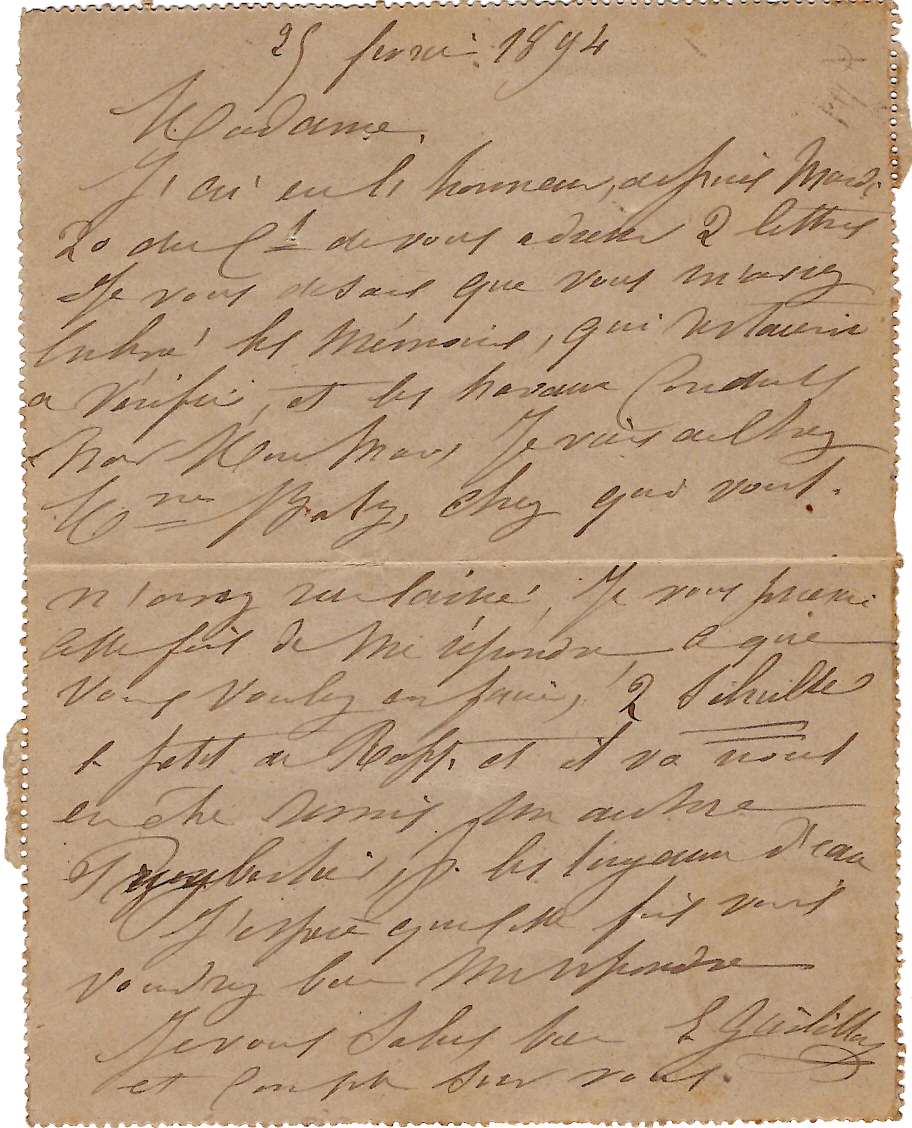 1 ENTIER SAGE 15C CARTE LETTRE REC + 25 C N°97 PARIS 52 MONTPARNASSE 1894