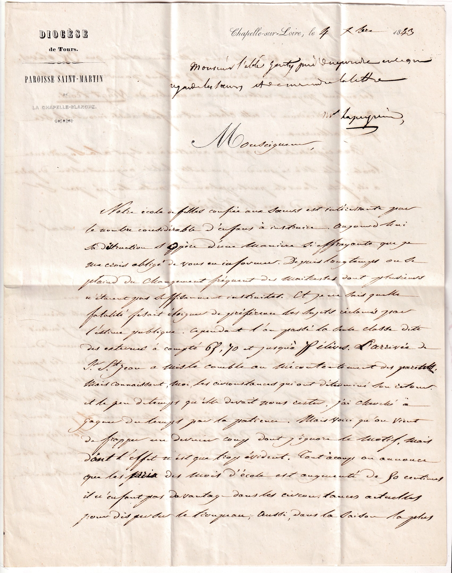 2 CURSIVE 36 LA CHAPELLE SUR LOIRE + 1843 INDRE ET LOIRE POUR TOURS