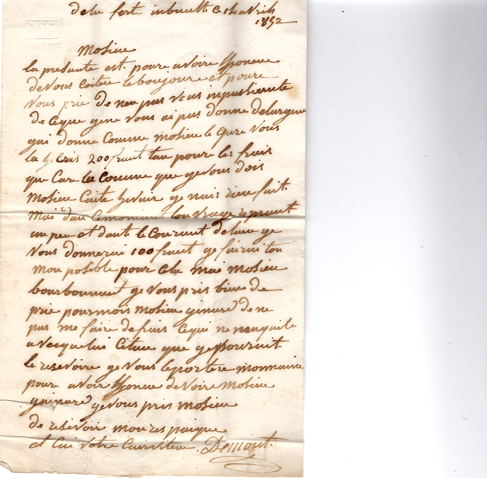 2 N° 4 PC 2777 TYPE 13 SALBRIS LOIR ET CHER 14 AVRIL 1852 LETTRE POUR BLOIS
