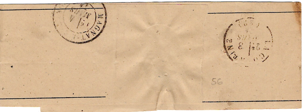 1 N° 56 SEUL PETITE BANDE COMPLETE TYPE 16 USSEL CORREZE 3 MARS 1874 RARE