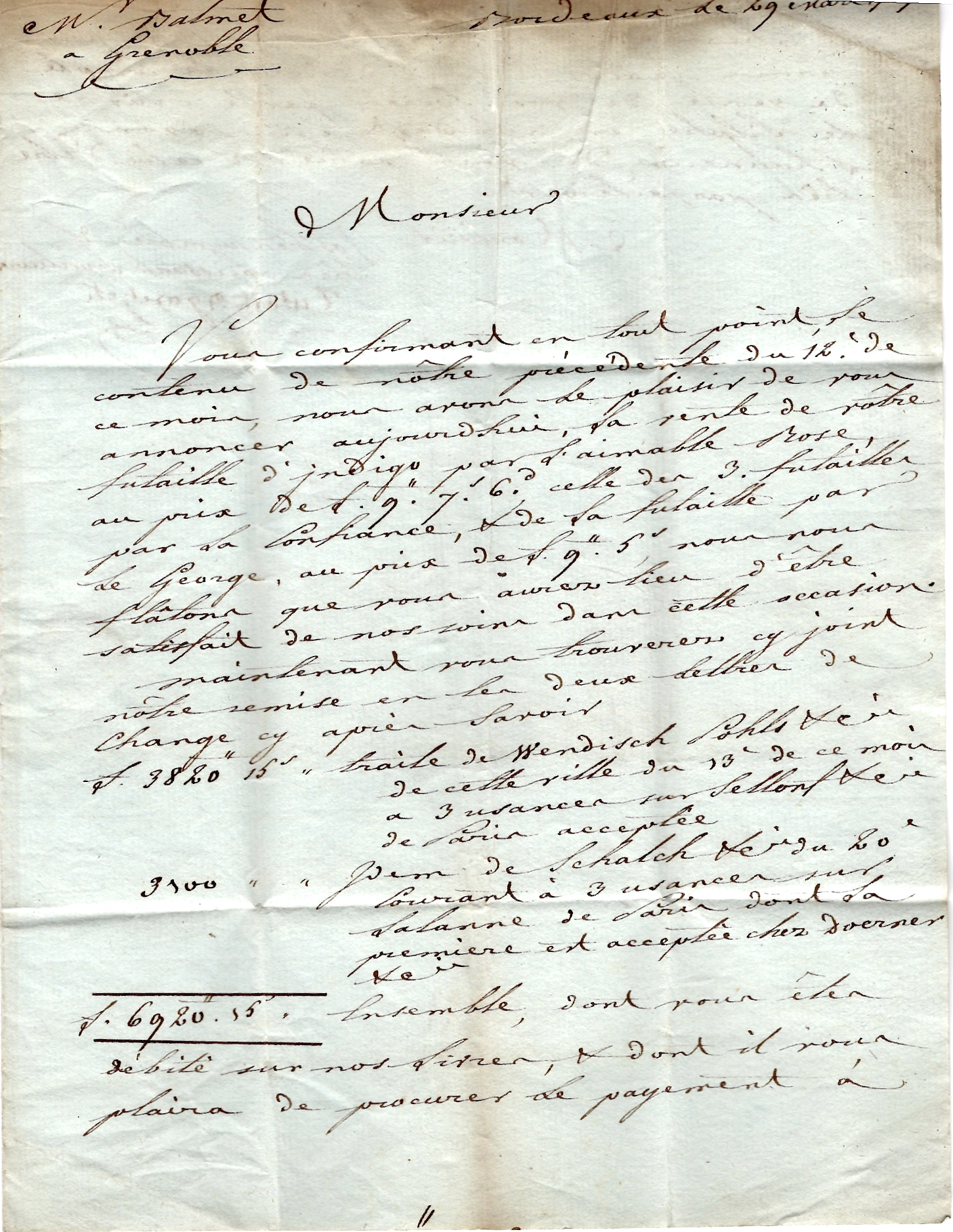 2 GIRONDE MARQUE RONDE BORDEAUX LENAIN N°201787 LETTRE POUR GRENOBLE