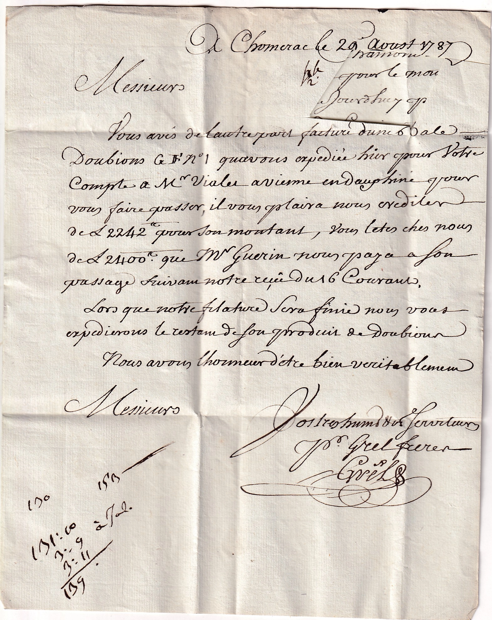 2 MARQUE CHOMERAC ARDECHE TTB 1787 POUR ST CHAMONDS LOIRE LENAIN N°1 INDICE 20