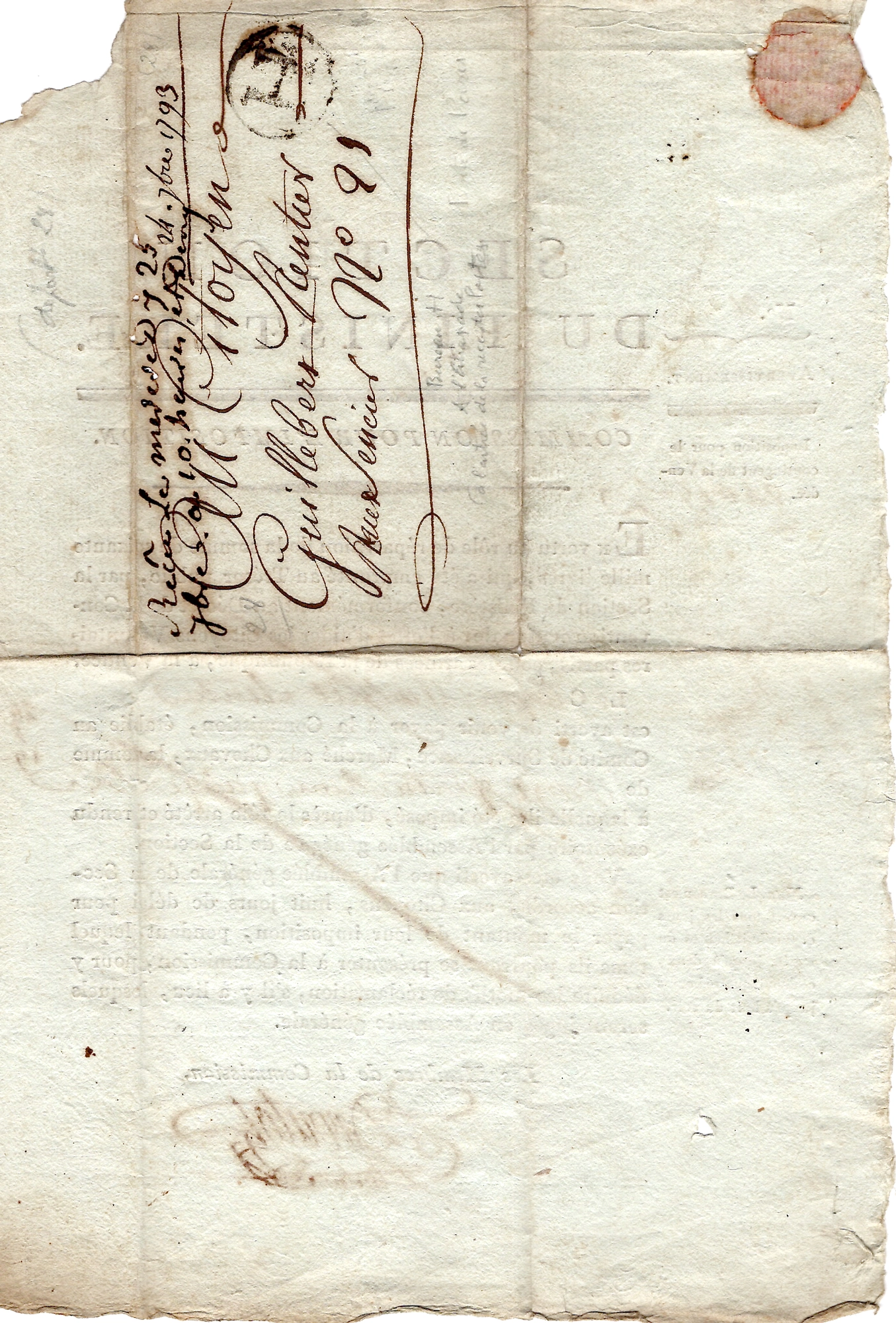 1 SEINE BUREAU H 1793 SECTION REVOLUTIONNAIRE PARIS SECTION DU FINISTERE COMMISSION IMPOSITION + SIGNATURE