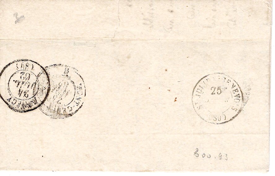 1 N° 14 PC TYPE 15 ST JEAN MAURIENNE 24 JUIL 1862 LETTRE BOITE P JARRIER