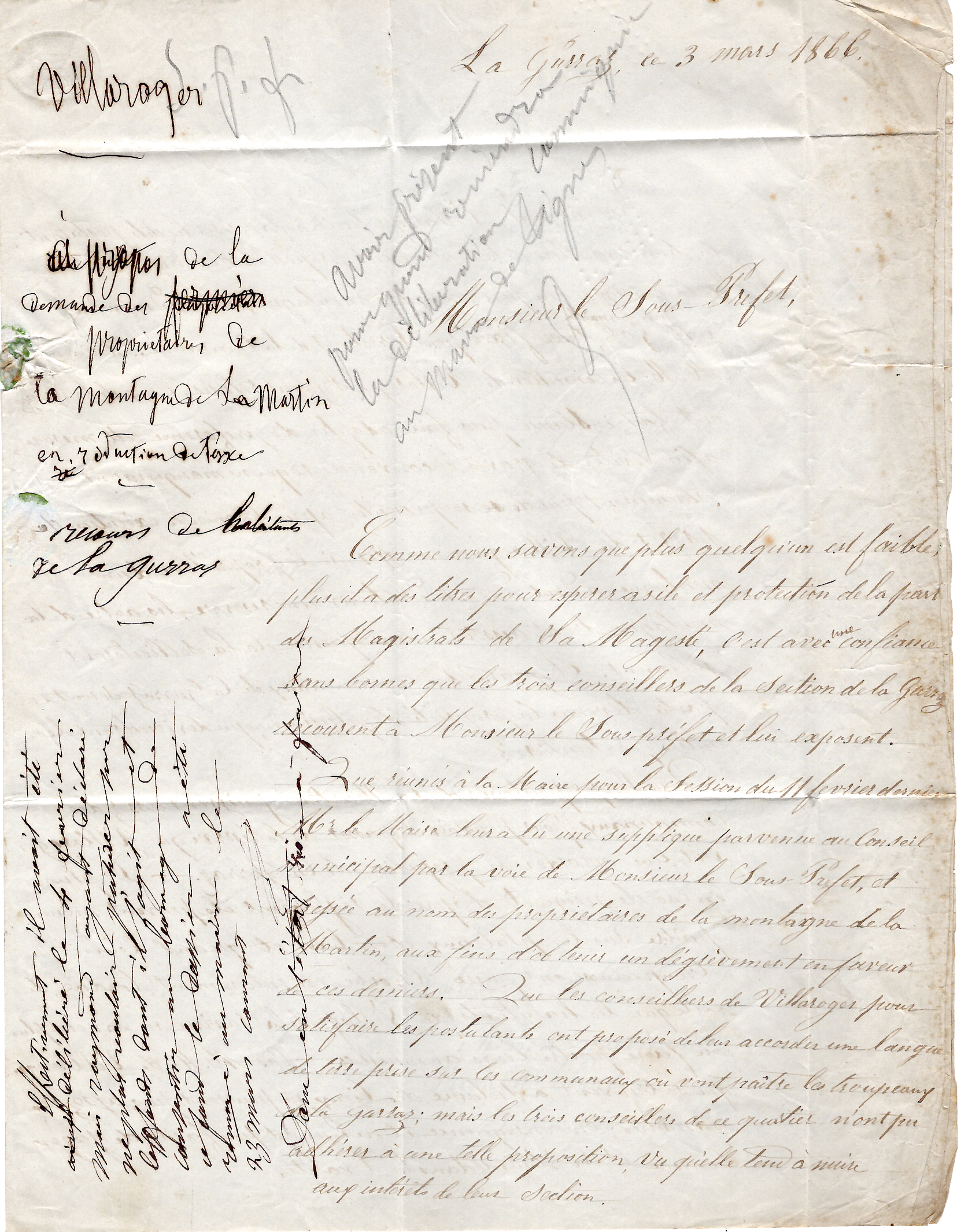 2 N° 22 GC 3604 TYPE 22 STE FOY DU TARENTAISE 4 MARS 1866 (88) LETTRE ECRITE LA GURRAZ