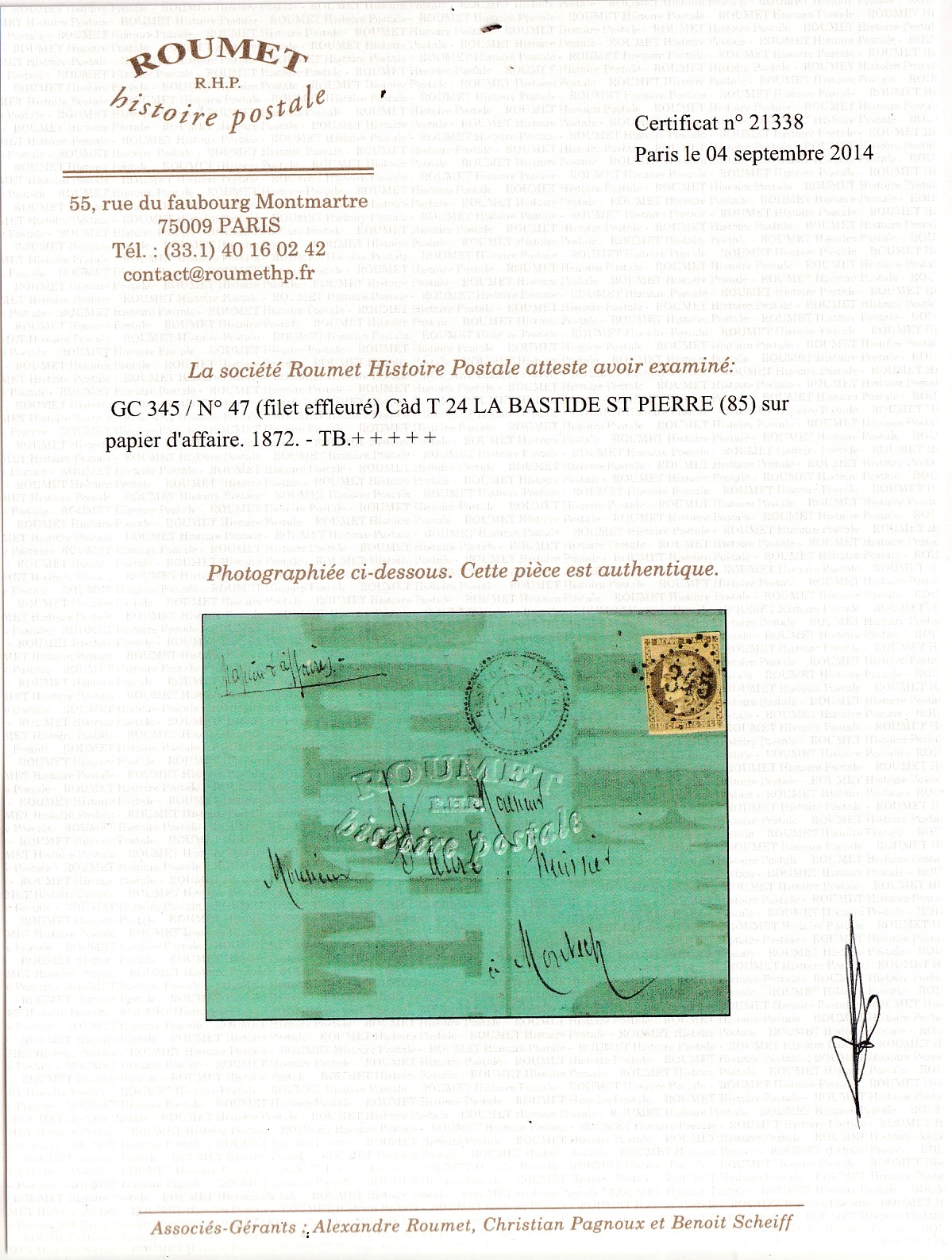 2 N°47 GC 345 CAD TYPE 24 LA BASTIDE ST PIERRE TARN ET GARONNE TARIF PAPIERS AFFAIRES POUR MONTECH 1872