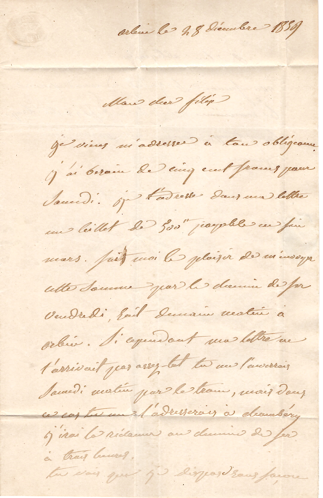 2 SARDE 20C  BELLES MARGES MONTMEILLAN 29 DEC 1858 LETTRE POUR ST JEAN SAVOIE