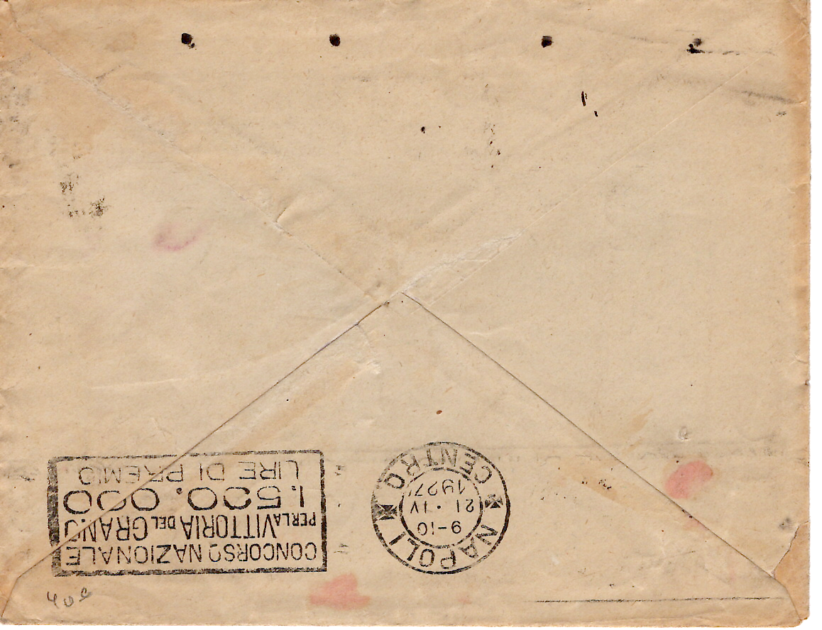 1 SEMEUSE 50C LIGNEE N°199 LETTRE MARSEILLE 1927 POUR A BORD PATRIA NAPOLI TAXE ITALIE 1L+60C