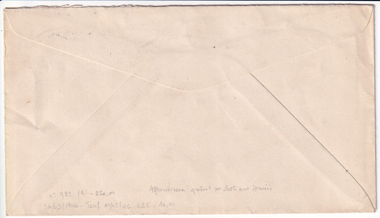 1 N°722 GANDON SEUL SUR LETTRE POSTE AUX ARMEES 23.3.1946 POUR BRUXELLES BELGIQUE BPM 515 ALLEMAGNE