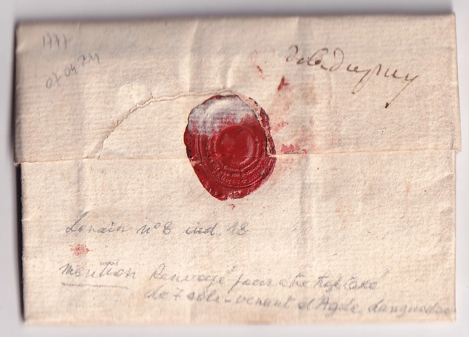 1 LETTRE MENTION VENANT AGDE HERAULT 1777 RETOUR POUR ETRE TROP TAXE DE 7 AU DOS DEBOURSE LE PUY EN VELAY HAUTE LOIRE LENAIN N°8