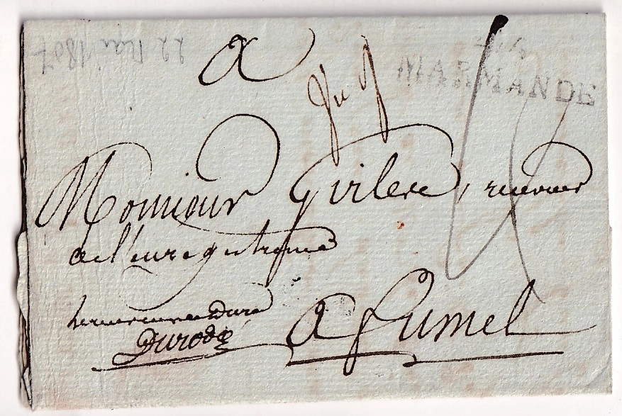 1 DEBOURSE VILLENEUVE 45 DEBOURSE LOT ET GARONNE 1807 DEPART MARMANDE POUR FUMEL INDICE 22